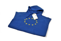 EU Hoodie for Men, blue with 12 yellow stars, high quality, organic cotton made in Europe - M