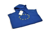 EU Hoodie for Woman, blue with 12 yellow stars, high quality, organic cotton made in Europe - XS